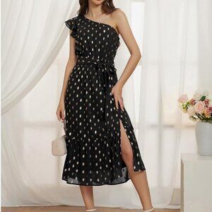 One Shoulder Party Summer Sleeveless Cocktail Wedding Prom Dress Black L